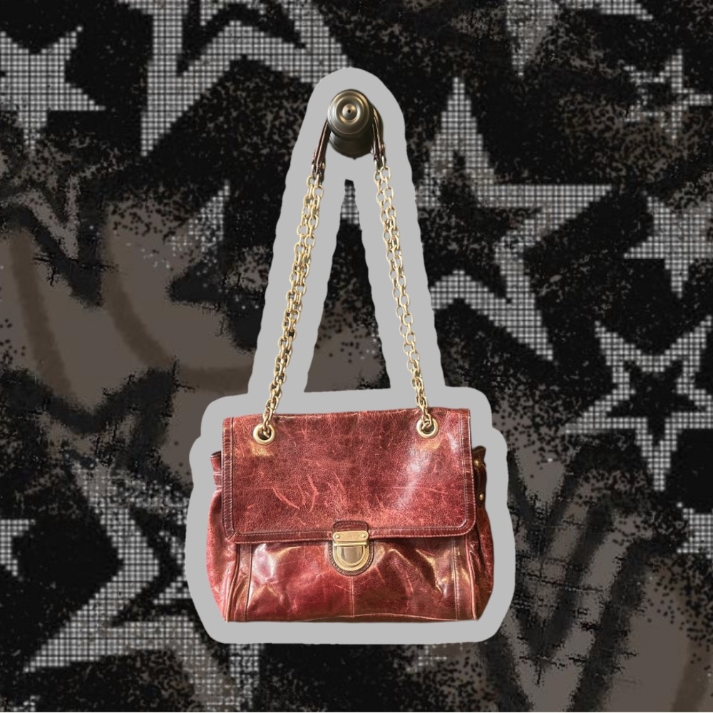 Deadstock Banana Republic Red Goat Leather Shoulder Bag with Gold Chain